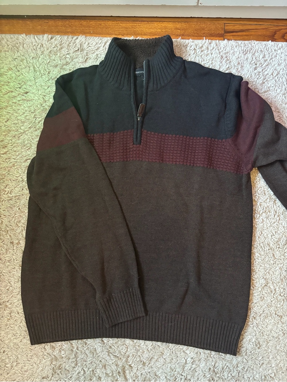 Men's Half-Zip Sweater - Black & Burgundy Stripe